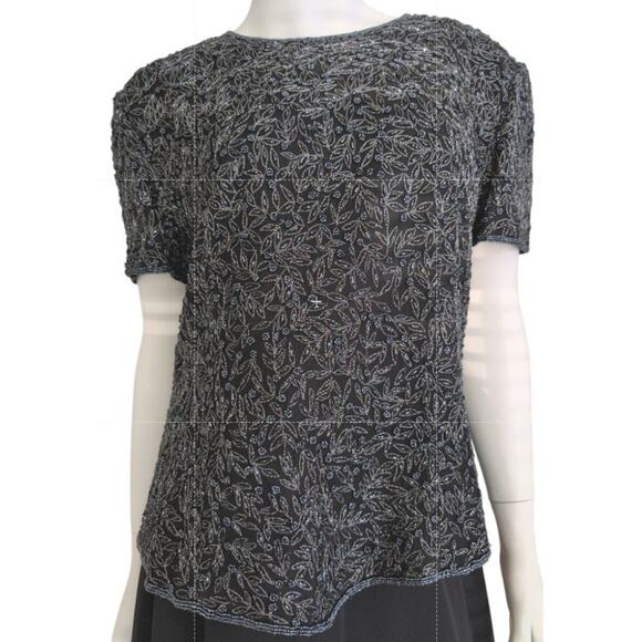 VTG Silk Beaded Embroidered Top XL Evening Party Cocktail Event Glam Sparkle 90s - Picture 1 of 5